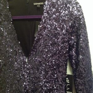 V- Neck Quarter Sleeve Sequin Party Dress